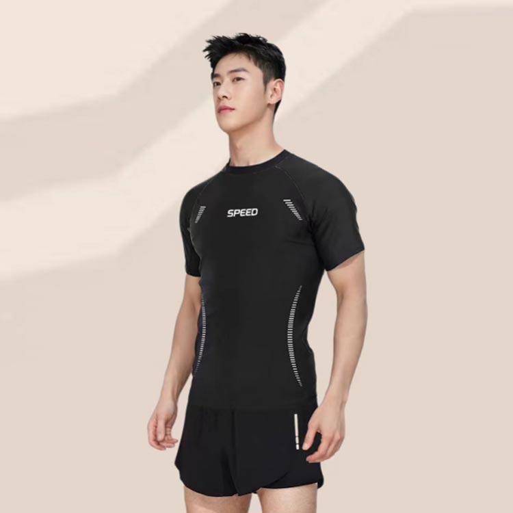 上下セット 水着 ラッシュガード メンズ 半袖 トップス 5分丈 スイムパンツ インナー付き サーフパンツ 水陸両用 吸汗速乾 冷感 UVカット フィットネス水着 スポーツ スイミング 水泳 プール ビーチ 海