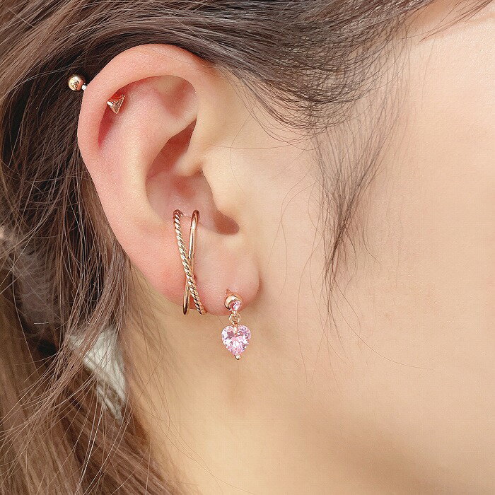 ボディピアス [14G 16G ]軟骨ピアス ゆらゆら可愛い ハートジュエル♪ ピンクゴールドで 大人可愛く・・チャーム 0274