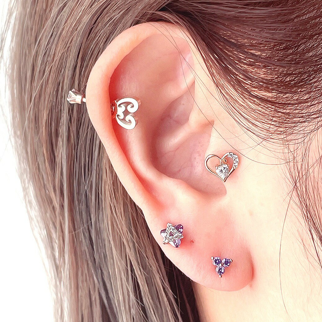 ボディピアス 軟骨ピアス ［16G ］大人かわいい ♪ちび サイズ 3粒 キュービックジルコニア ヘリックス 1121 ボディーピアス
