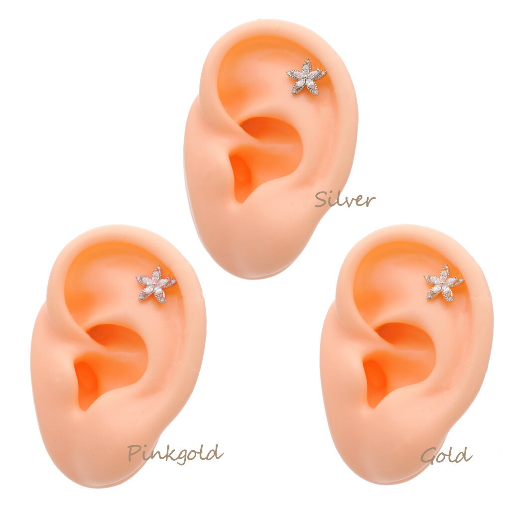 ボディピアス 軟骨ピアス ［16G ］存在感のある上品 キュービックジルコニア フラワー flower ラブレット トラガス ホールに負担の少ないインターナル 1101 ボディーピアス