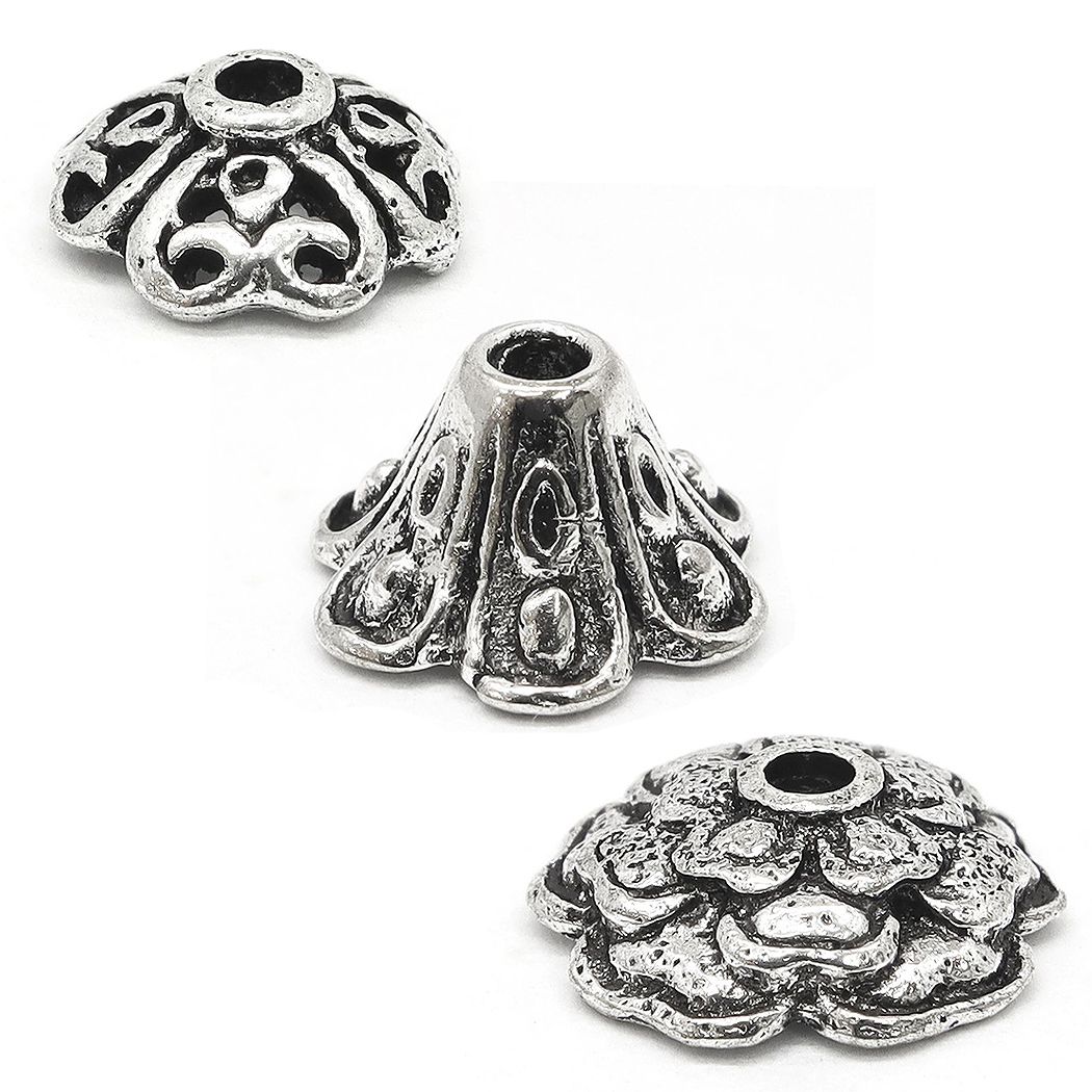 乐天商城 - ビーズキャップ シルバー ハンドメイド アクセサリーパーツ 花座 座金 透かしキャップ 1021