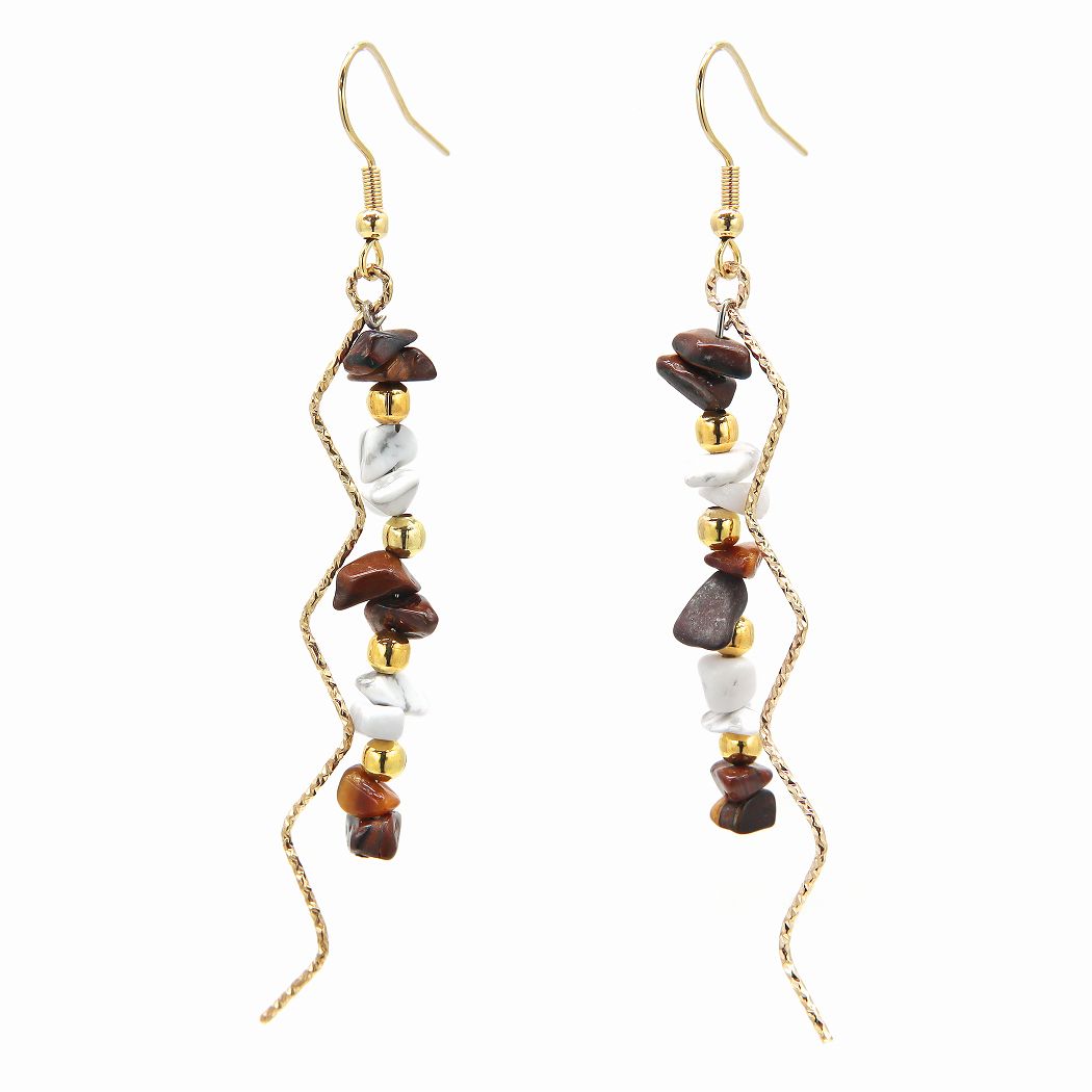 乐天商城 - タイガーアイ ターコイズ フックピアス ロングピアス ウェーブ レディース 揺れる 天然石 パワーストーン サージカルステンレス 1060