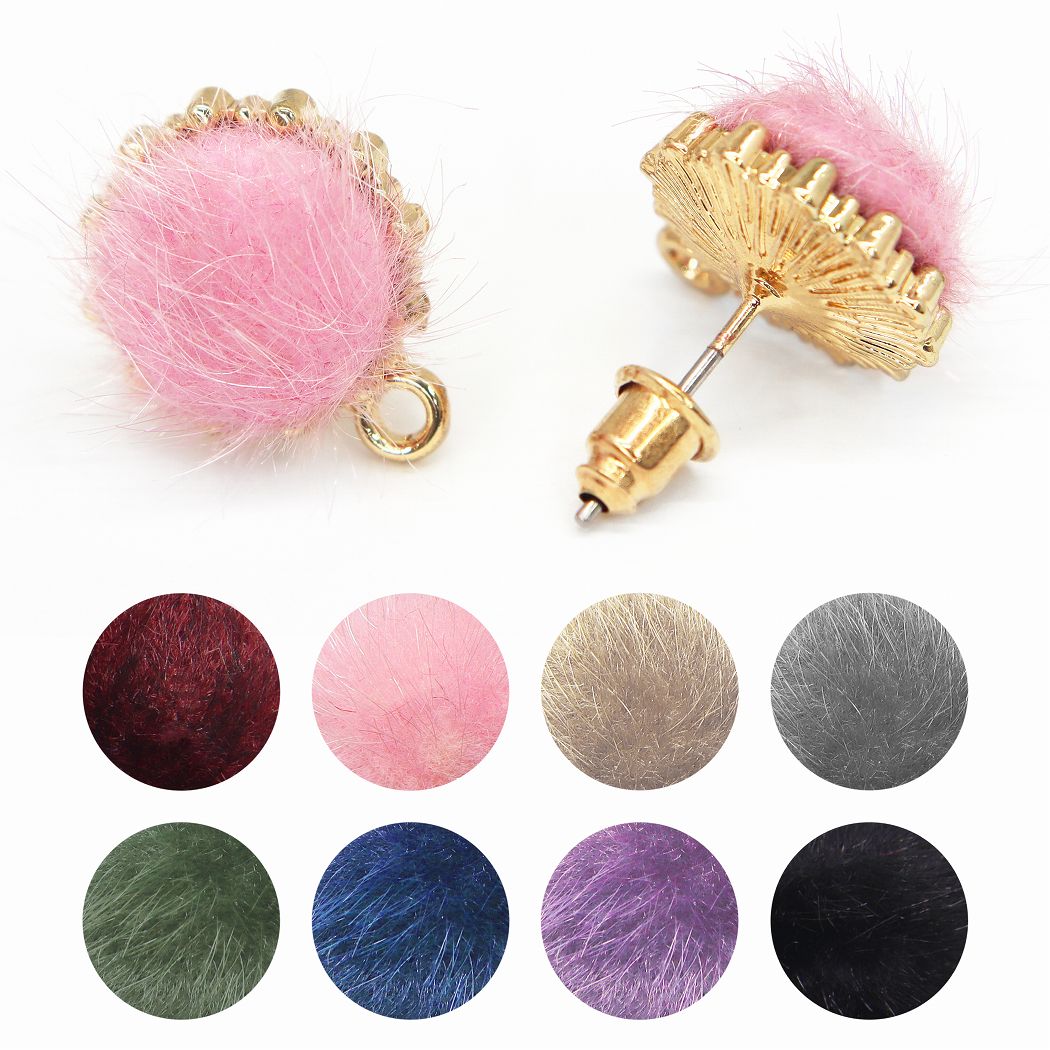 乐天商城 - カン付き ファーピアスパーツ ラウンド スタッドピアスアクセサリーパーツ ハンドメイド キャッチ付き 14mm 4個 2ペア　1138