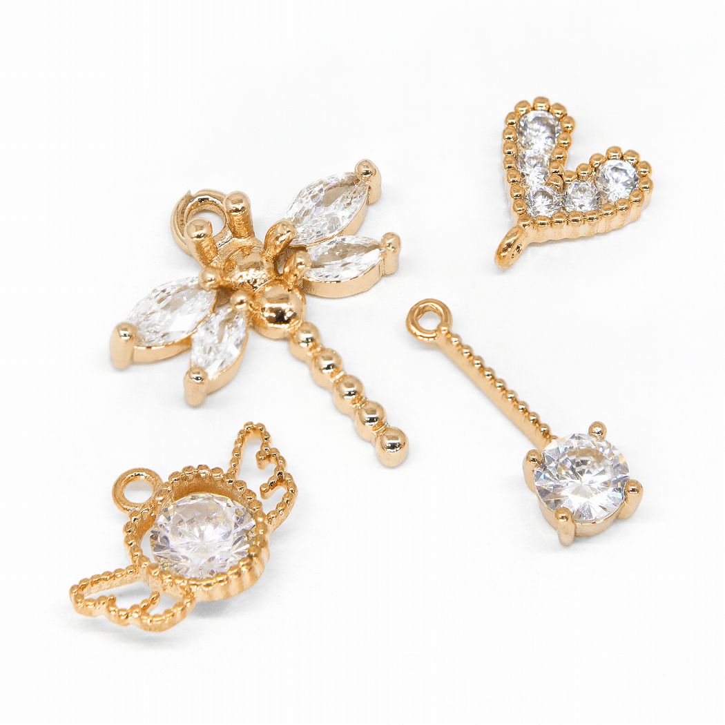 乐天商城 - ジルコニア チャーム メタルチャーム カン付き アクセサリーパーツ ハンドメイド 素材 トンボ 羽 ゴールド 2個 1142
