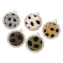カン付き ジルコニア ファー チャーム メタルチャーム ラウンド プレート アニマル柄 ダルメシアン柄 レオパード アクセサリーパーツ 手芸 素材 24mm 2...