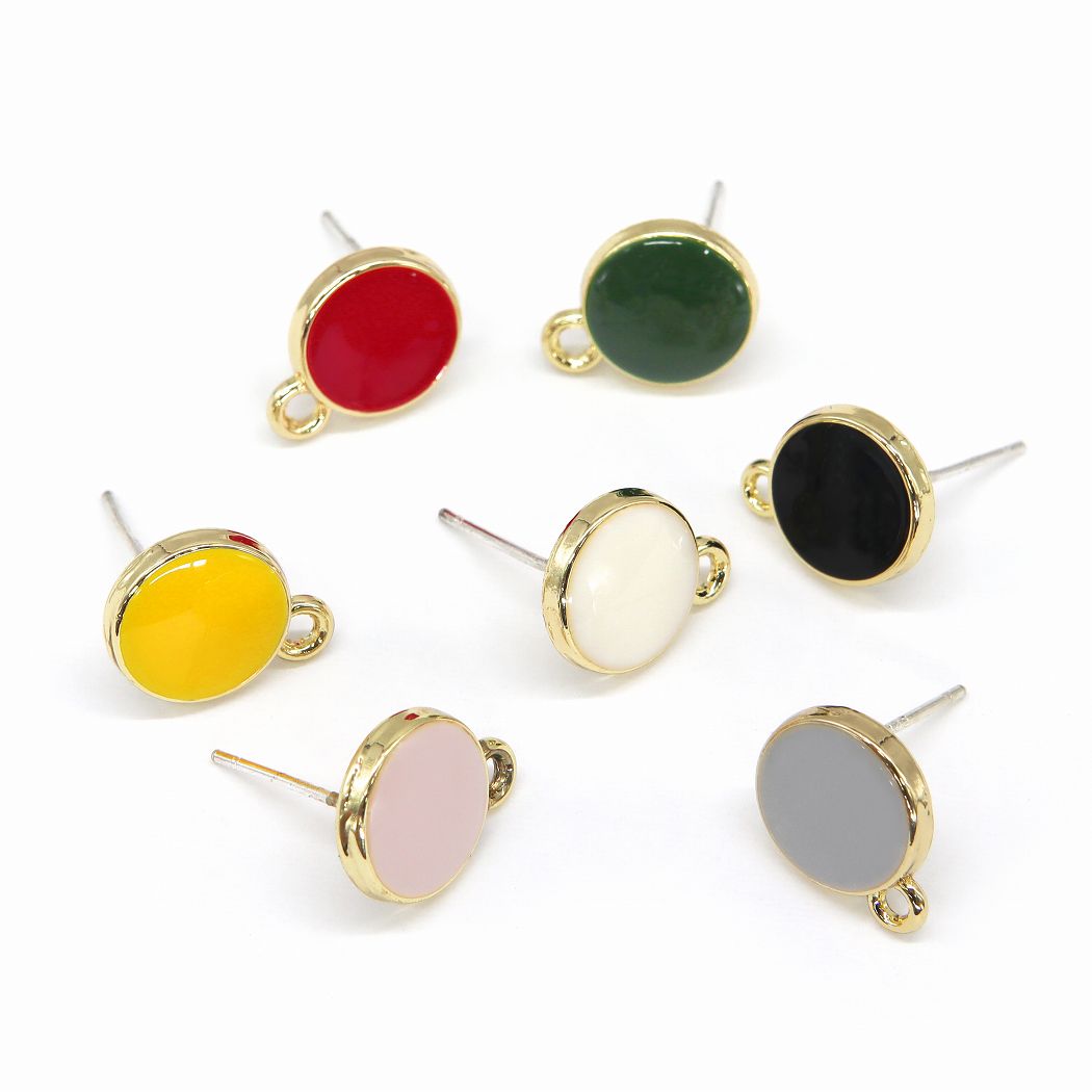 乐天商城 - カン付き ラウンドピアスパーツ スタッドピアス アクセサリーパーツ ハンドメイド カラフル ゴールド キャッチ付き 10mm 両耳 2個 1163