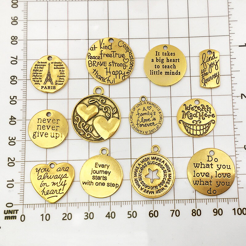 SPINOUTshop楽天市場店の英字プレートチャーム カン付き タグ メダル 英語 アクセサリーパーツ アクセサリートップ ハンドメイド 手芸 MIX アソート 20個セット 1176｜アングル3
