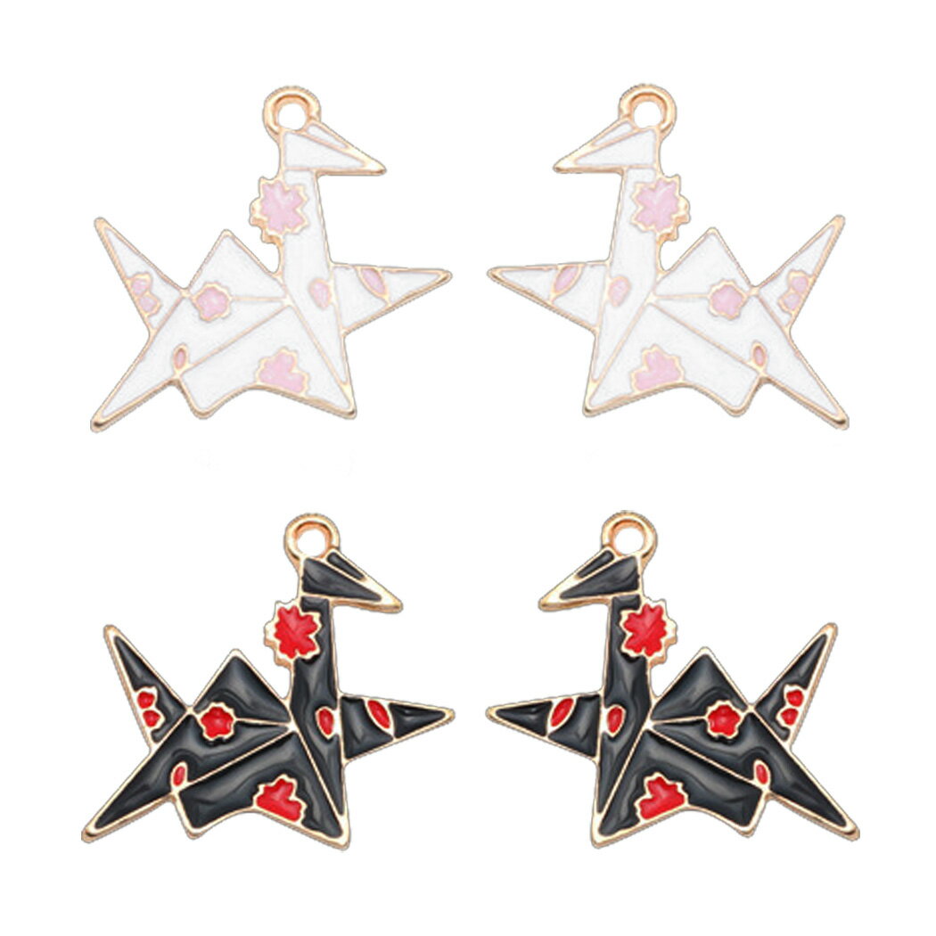 折り鶴チャーム カン付き アクセサリーパーツ アクセサリートップ ハンドメイド 手芸 日本 和 和風 鶴 2個 左右ペア 1184