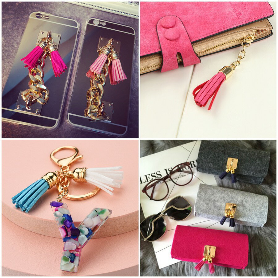 カン付き タッセル チャーム スエード スウェード ゴールド 37mm アクセサリーパーツ キーリング ストラップ ハンドメイド DIY 手芸 装飾 素材 材料 6個 1203