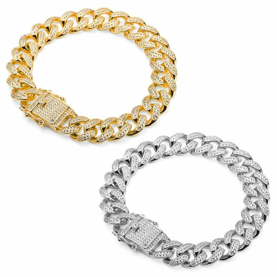 乐天商城 - 【高級品】ジルコニア 喜平チェーン キューバンチェーン ブレスレット 幅12mm 幅広 太目 メンズ レディース ストーン 1218