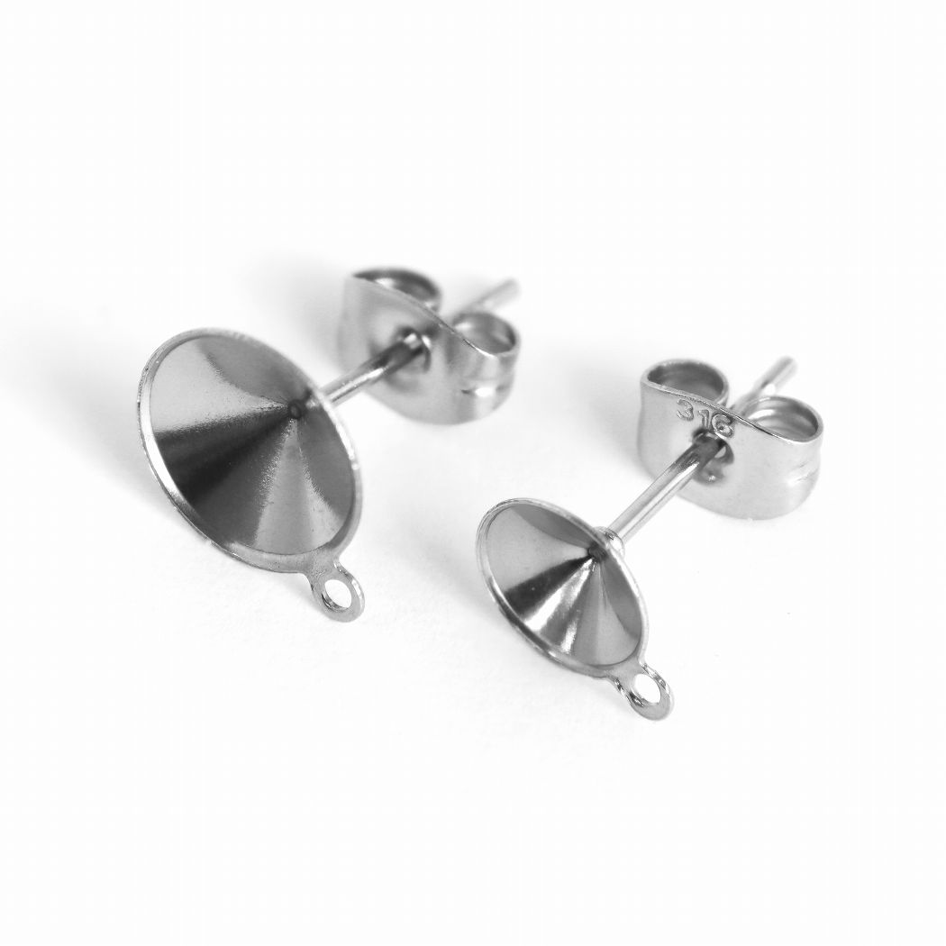 乐天商城 - サージカルステンレス ピアスパーツ スタッドピアス カン付き 台座 丸皿 底深 円錐 キャッチ付き アクセサリーパーツ DIY 手芸 手作り ハンドメイド 素材 材料 両耳 2個 1235