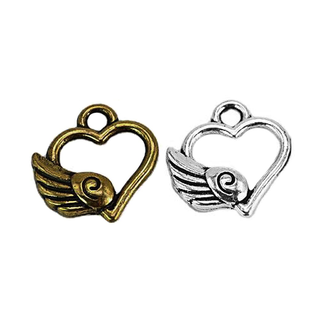 乐天商城 - 羽 ハート チャーム カン付き 翼 ウイング アクセサリーパーツ メタルチャーム 金古美 ハンドメイド 手芸 素材 材料 2個 1260
