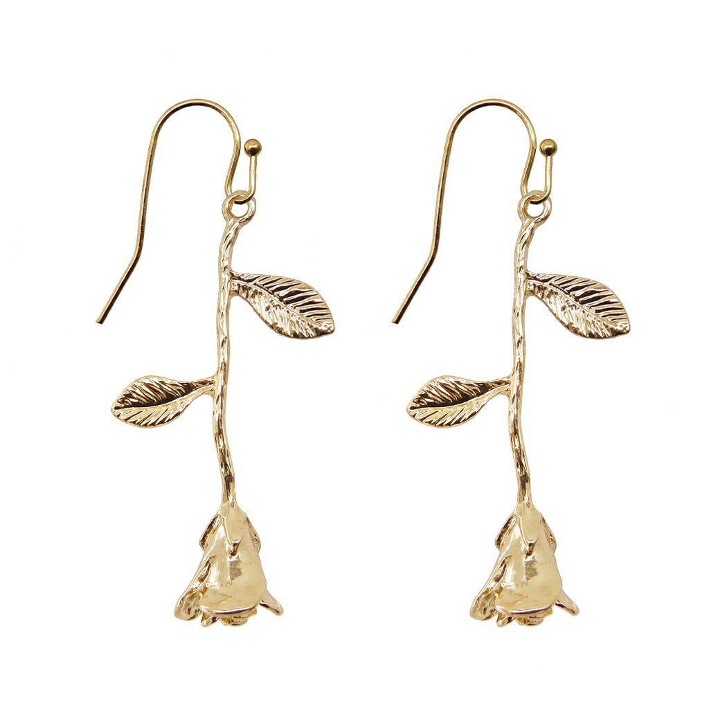 乐天商城 - 薔薇ピアス バラ rose ローズ 花 フワラー ゴールド 揺れる ロングピアス 上品 可愛い アンティーク風 両耳 1263