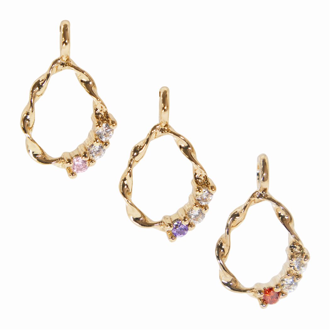 乐天商城 - ストーン付しずくチャーム ミニサイズ ジルコニア ツイスト ねじり フレーム ドロップ カン付き アクセサリーパーツ ハンドメイド 手芸 素材 材料 1265