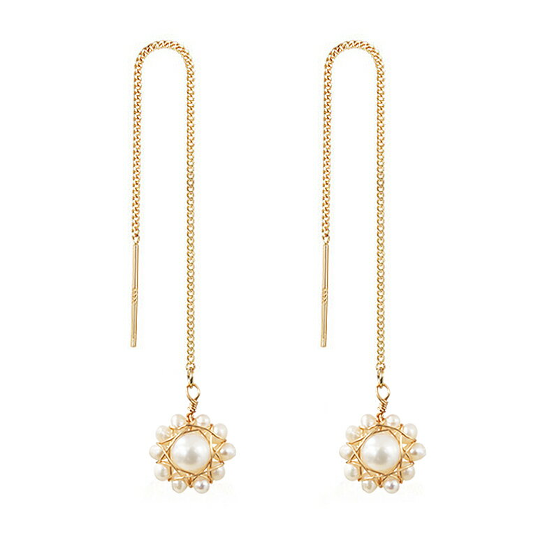 乐天商城 - 天然石アメリカンピアス 天然淡水パール 真珠 バロックパール ロングピアス チェーンピアス 揺れる 花 フラワー レディース 1306