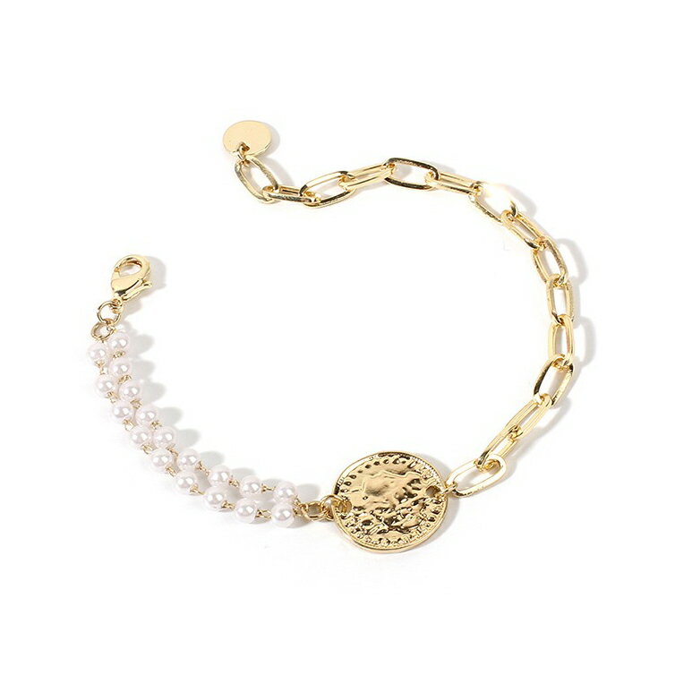 パール チェーンブレスレット コイン メダル ゴールド レディース 1329