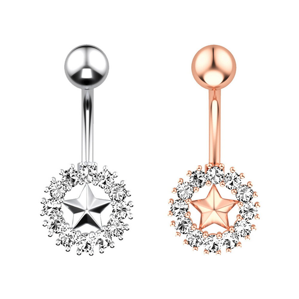 乐天商城 - 星 スター サークル ラウンド ボディピアス へそピアス 臍ピアス バナナバーベル ネイブル イヤーロブ 316Lサージカルステンレス ジルコニア ストーン 14G 1個 1344