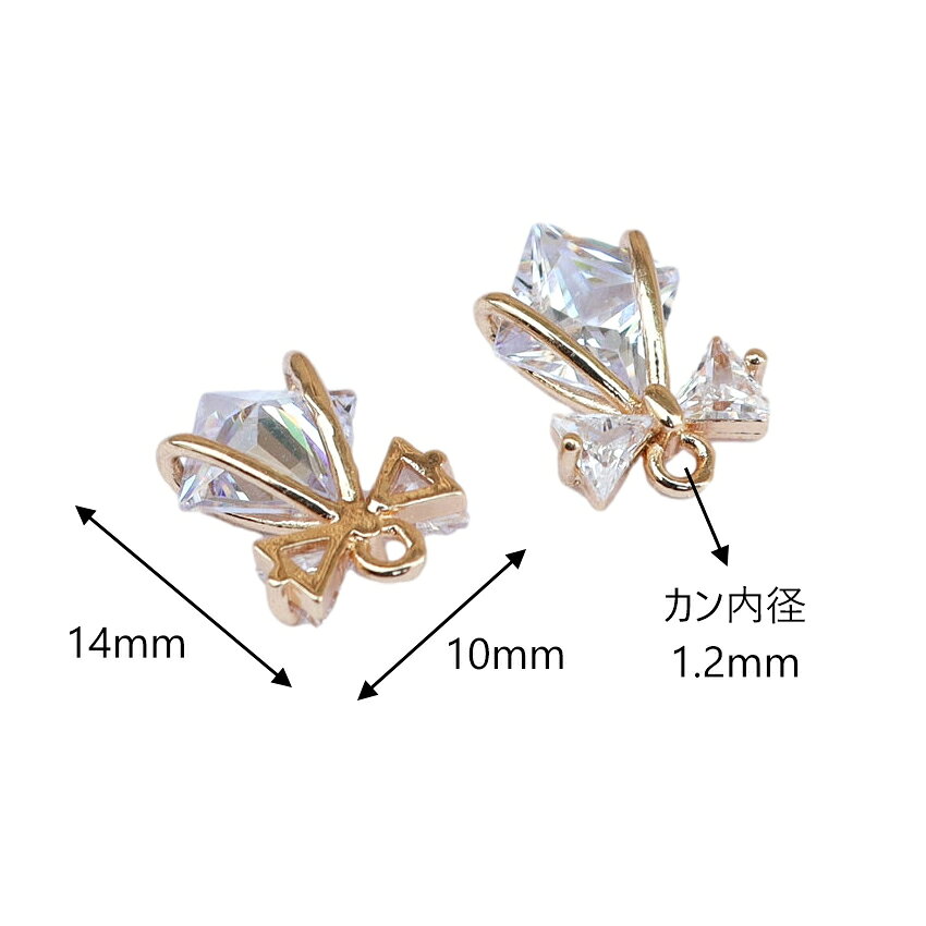 SPINOUTshop楽天市場店のカン付き りぼんチャーム アクセサリーパーツ アクセサリートップ ハンドメイド ゴールド ジルコニア ストーン スクエア 四角 手芸 素材 2個 1360｜アングル2