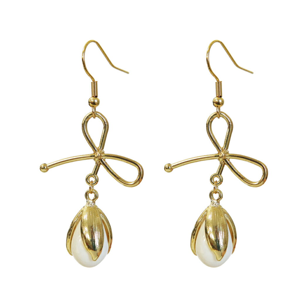 乐天商城 - ピアス りぼん 花 蕾 揺れる レディース 上品 可愛い 両耳 ステンレス 金属アレルギー対応 1380