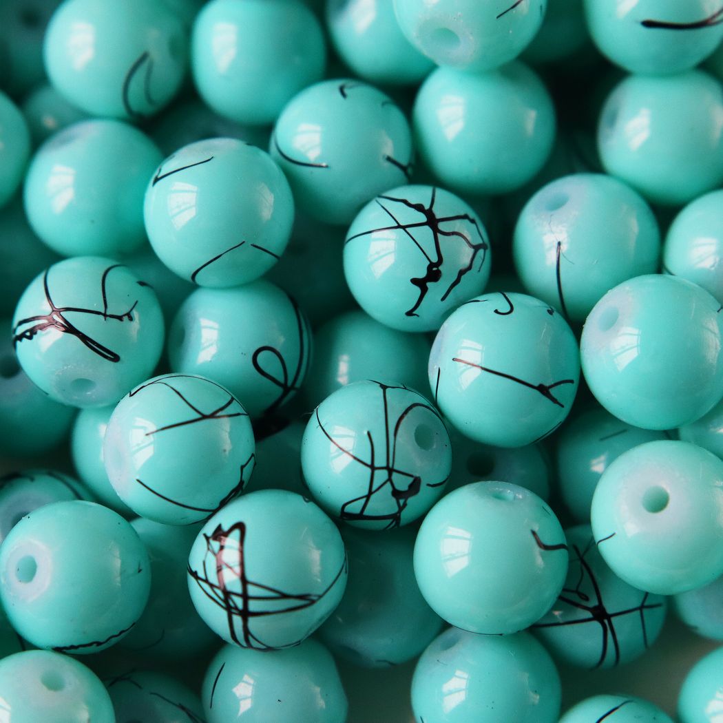 乐天商城 - ターコイズ柄ビーズ 6mm 8mm 200個セット 穴あり アクセサリーパーツ ハンドメイド クラフト 手芸 DIY 資材 素材 ターコイズ風 ターコイズ調 天然石調 1497