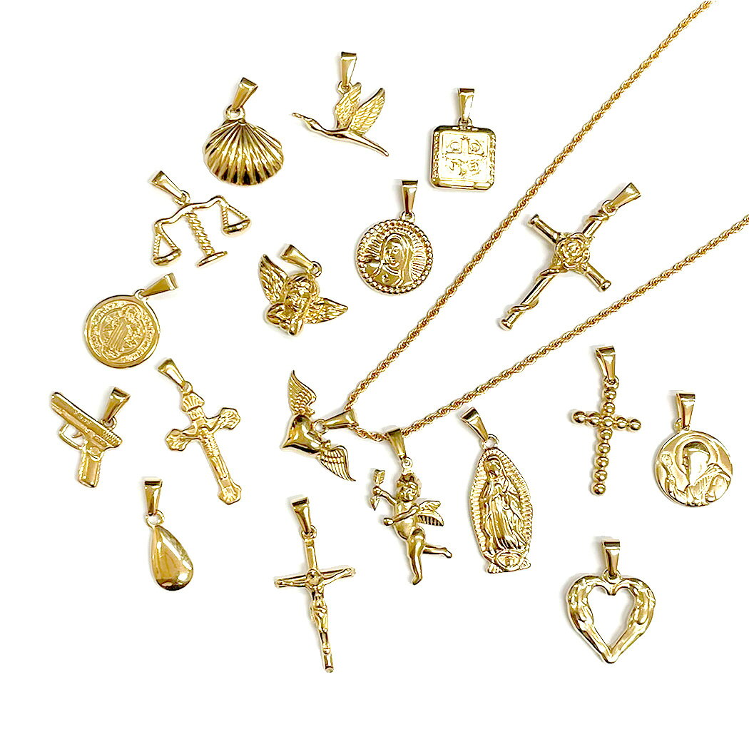 乐天商城 - 選べる18種類 ネックレス サージカルステンレス ステンレス ゴールド レディース メンズ クロス 天使 マリア シェル メダル しずく ハート フレンチロープ 1541