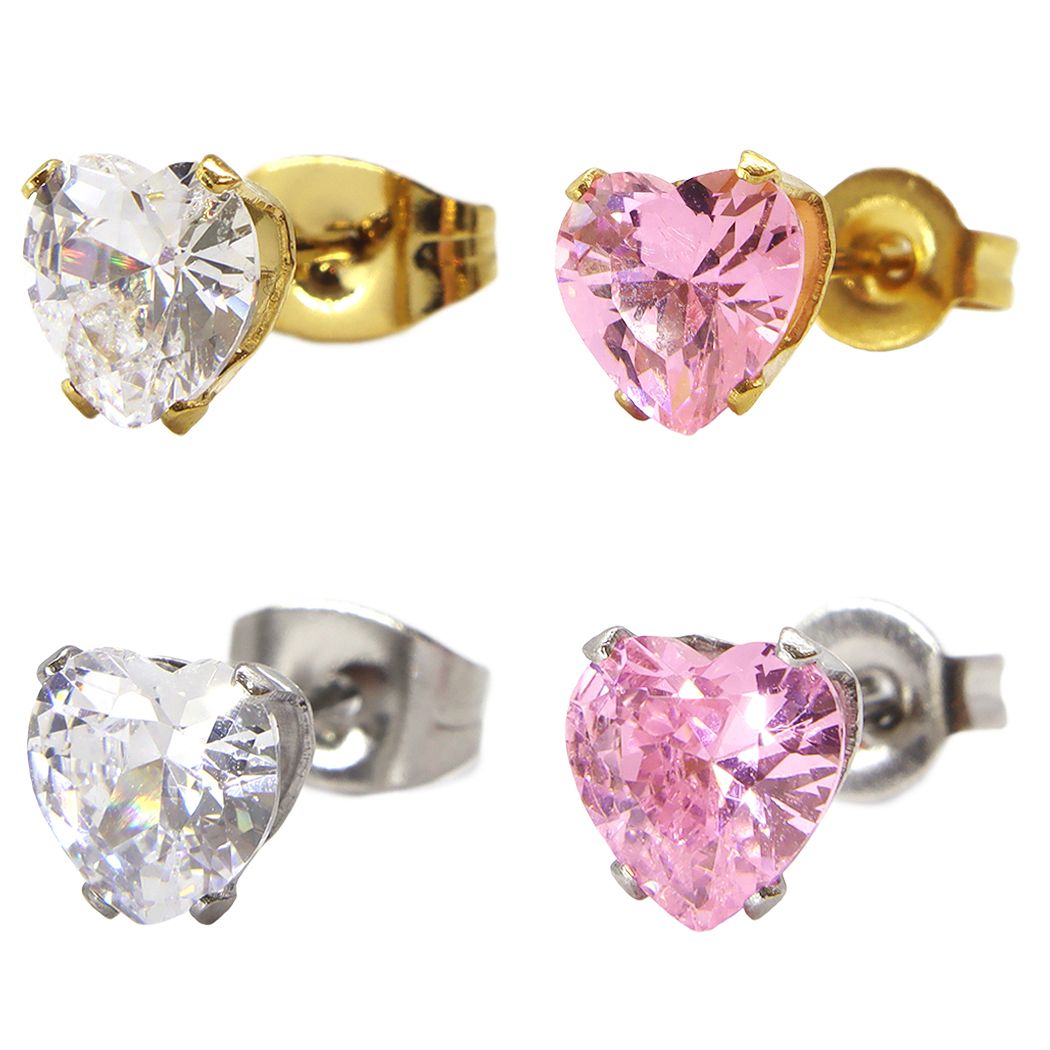 乐天商城 - ハート ピアス サージカルステンレス ピンク クリア ミニ 片耳 880