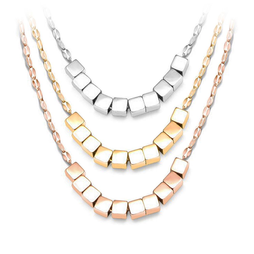 乐天商城 - ステンレス ネックレス キューブ ブロック 平あずきチェーン 四角 900