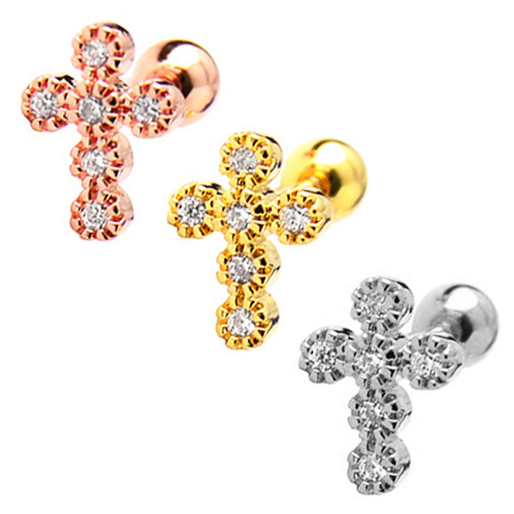 乐天商城 - クロス 十字架 ボディピアス ストレートバーベル ジルコニア サージカルステンレス アレルギー対応 967