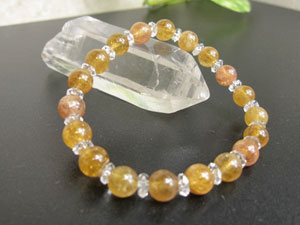 イエロートルマリン&カット水晶ブレス/ 約7.5mm:イエロートルマリン/サイズ:約16cm
