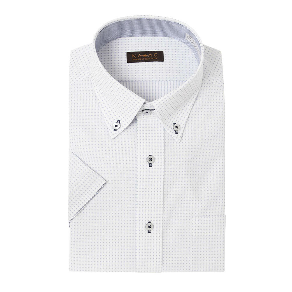 ニット ワイシャツ ノーアイロン ※裄詰め対応不可 メンズ 半袖 ノンアイロン ボタンダウン ストレッチ ドレスシャツ Yシャツ カッターシャツ ビジネスシャツ ブルー 青 TOP_KNIT 2510ft