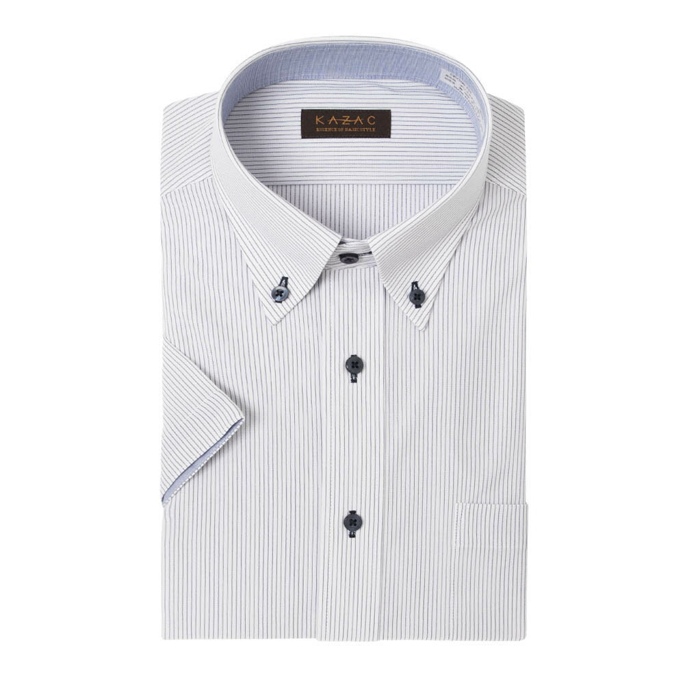 ニット ワイシャツ ※裄詰め対応不可 メンズ 半袖 ノーアイロン ノンアイロン ボタンダウン ストレッチ ドレスシャツ Yシャツ カッターシャツ ビジネスシャツ ブルー 青 TOP_KNIT 2510ft