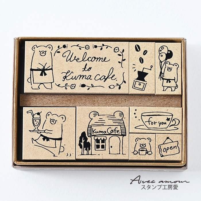 Rakuten - くまカフェスタンプセット動物 アニマル 猫 ねこ 子猫 ゴム印 ハンコ はんこ スタンプ