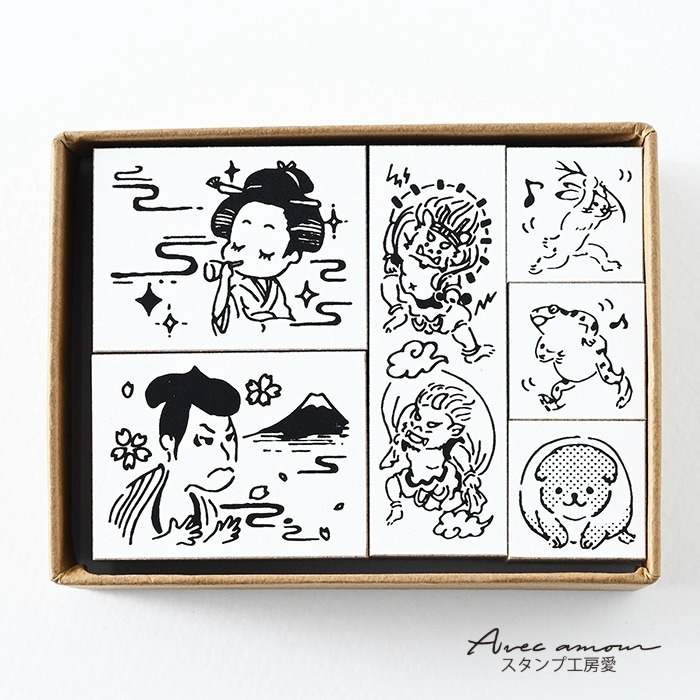 ジャパンスタンプ　【スタンプ 　歌舞伎　風神雷神　手帳デコ 　文具女子　 日本伝統　 ハンコ　 ゴム印 　ハンドメイド 】