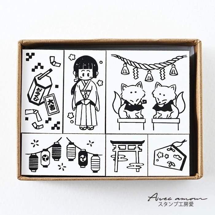 ジャパンスタンプ　【スタンプ 　神社　巫女さん　鳥居　手帳デコ 　文具女子　 日本伝統　 ハンコ　 ゴム印 　ハンドメイド 】