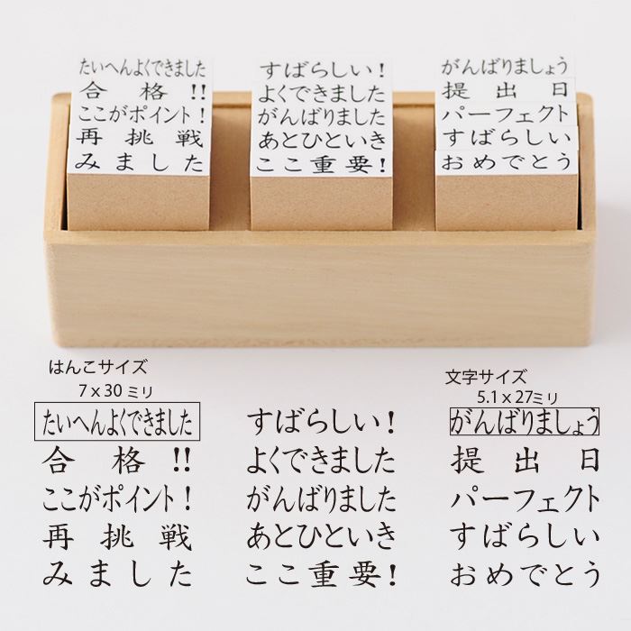 メッセージ文字スタンプ15本セットー評価印-【たいへんよくできました　合格　ここがポイント！】【ゴム印　評価印　先生　ごほうび　事務用　ハンコ　スタンプ　文具】
