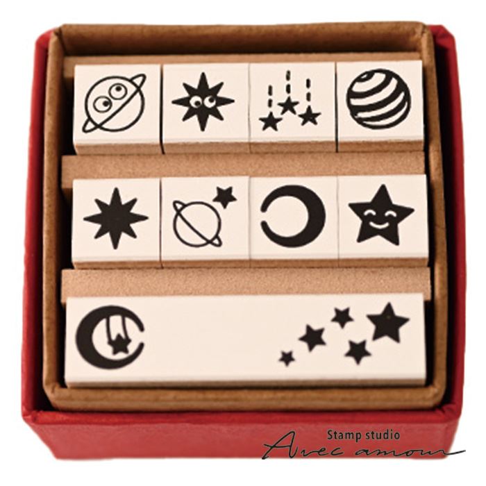 ぷちすたんぷセット Petit Stamp -天体-【オリジナルスタンプ・アンティークスタンプ・かわいいスタンプ・手帳デコ・はんこ・ハンコ・ハンドメイド】