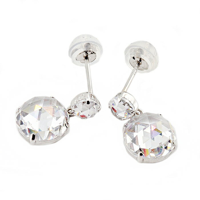 FOREST OF THE JEWELRYのピアス キュービックジルコニア プラチナ Pt900 ローズカット 4mm・8mm シリコン製ダブルロックキャッチ アンティーク調 スタッド シンプル 左右セット｜アングル3