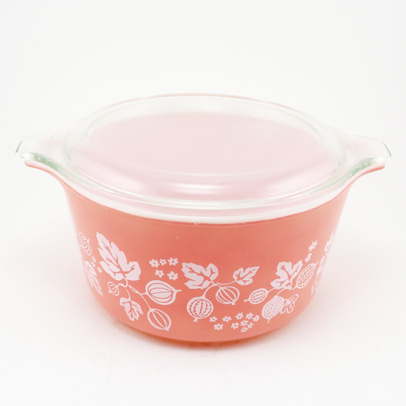 Old Pyrex オールド パイレックス キャセロール グーズベリー柄 深型 蓋付 ヴィンテージ【ホーム】 【キッチン】