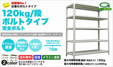 スチールラック 業務用 120kg/段完全ボルト　実(外)寸法：幅121cm×奥行46cm×高さ210.1cm【10段(枚)】質量(67.8)kg【単体形式】 スチールラック スチール棚 業務用 軽量棚 オープンラック スチール製 スチール 本棚 業務用棚 店舗用ラック