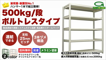 スチールラック 業務用 500kg/段ボルトレス 実(外)寸法：幅185.5cm×奥行93cm×高さ90.5cm【3段(枚)】質量(86.2)kg【連結形式】 スチールラック スチール棚 業務用 中量棚 オープンラック スチール製 スチール 本棚 業務用棚 店舗用ラック