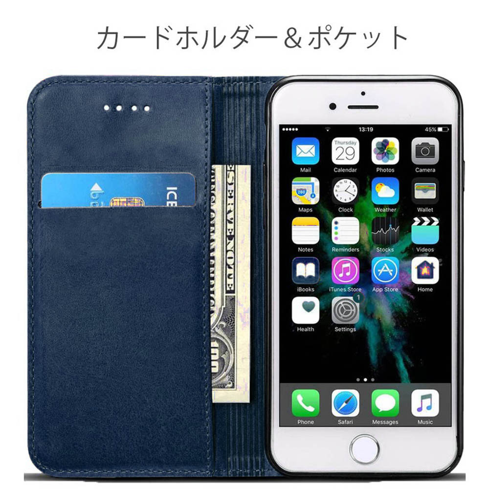 iphone se ケース 手帳型 iPhone se 第3世代 ケース iPhoneSE 第2世代 iPhone8 ケースiPhone7 ケース 6 iphone6s ケース アイホン8 手帳型 カバー レザー 革 青 ネイビー 財布型 送料無料 ベルトなし シンプル