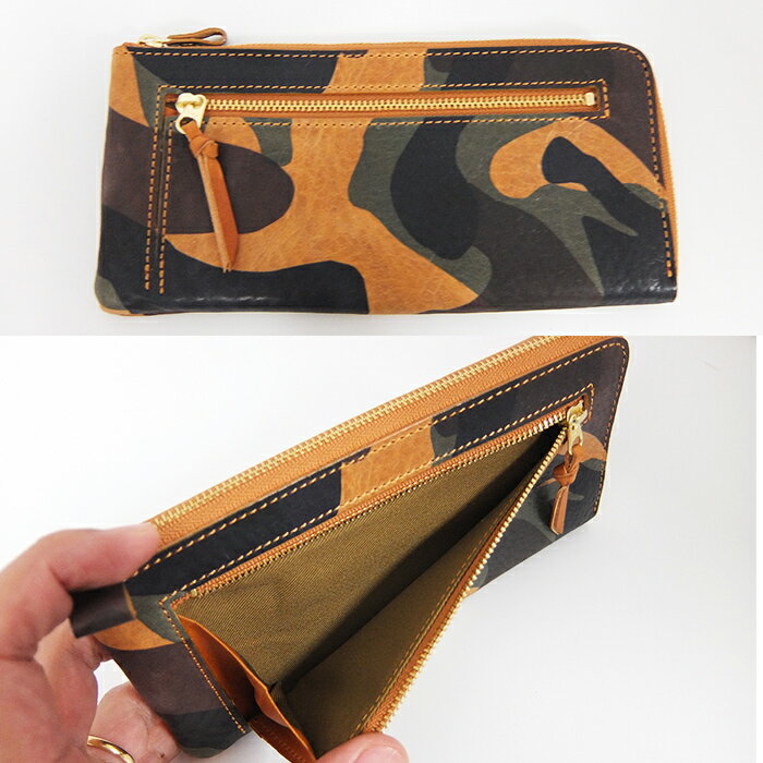 日本製　本革 長財布 L型 ジップ 迷彩 カモフラ 長財布 全6色 上質 イタリアンレザ...