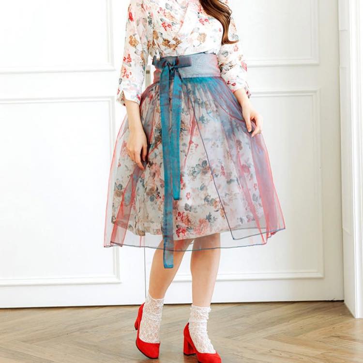 [Korean Traditional Clothing Style] Waist Skirt, Knee-Length, A-Line, High Waist, Ribbon, Solid Color, Sheer, Simple, Elegant, Classic, Spring, Summer, Autumn, Rainbow Colors, FREE