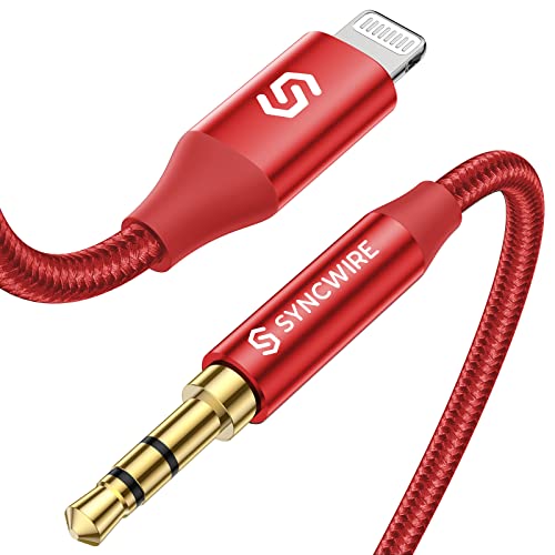 SYNCWIRE ハイレゾ音質 Lightning to 3.5mm 変換ケーブル MFi認証 ヘッドホン/iPod/iPhone/iPad/ホームステレオ/カーステレオ/スピーカー など対応 ライトリング Aux コード (レッド)