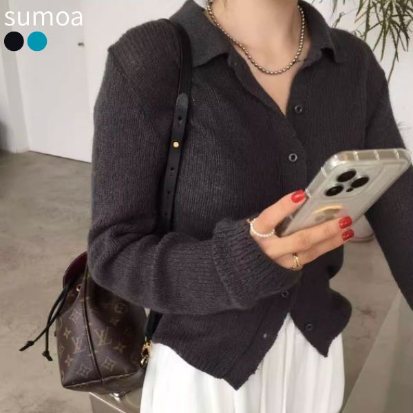 ポロニットえり付きニット襟付き無地...