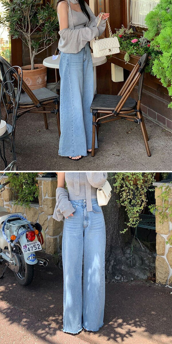 スーパーワイド　デニムパンツ　バギー　ワイド　ワイドパンツ　フレアパンツ　ストレート　ジーンズ　デニム　ジーパン　レディース　ボトムス　ウォッシュ　ブリーチ　韓国　カットオフ