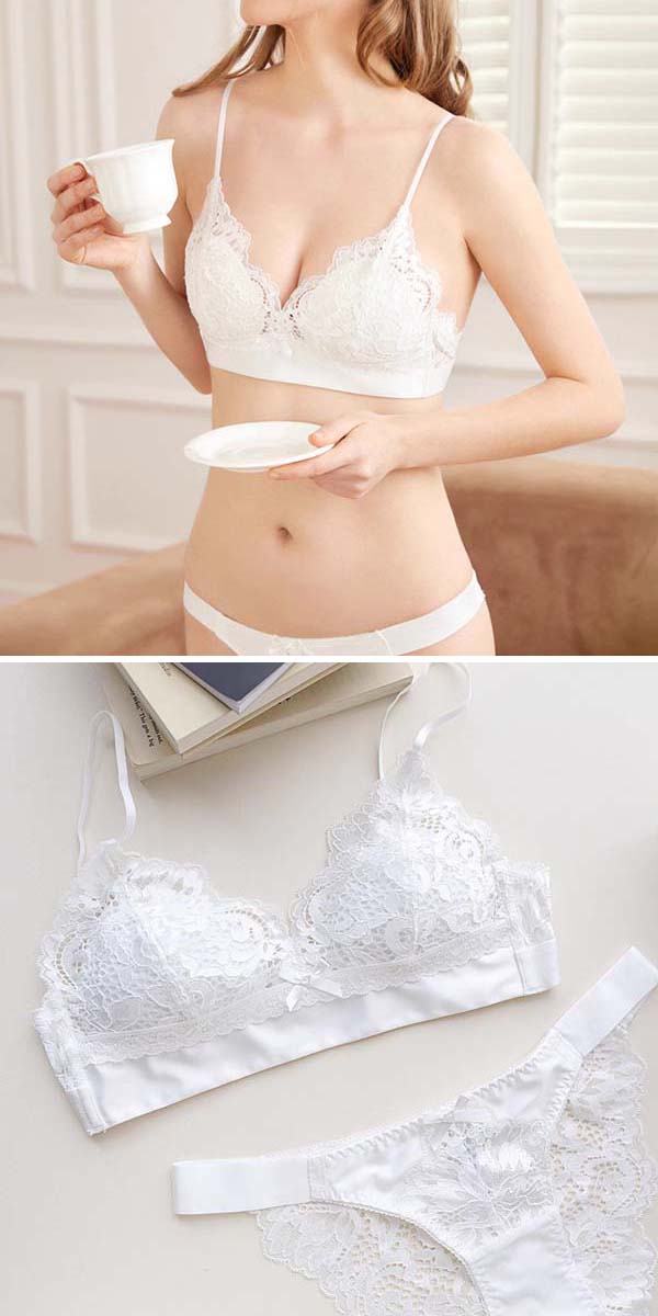 ブラショーツセット　ブラレット ノンワイヤーブラ　フェミニン　レース　ノンパテッド　サテン　ブラ　三角ブラ 　ノーカップ ノーパッド 　ブラショーツ　楽ブラ　ショーツセット　セクシー