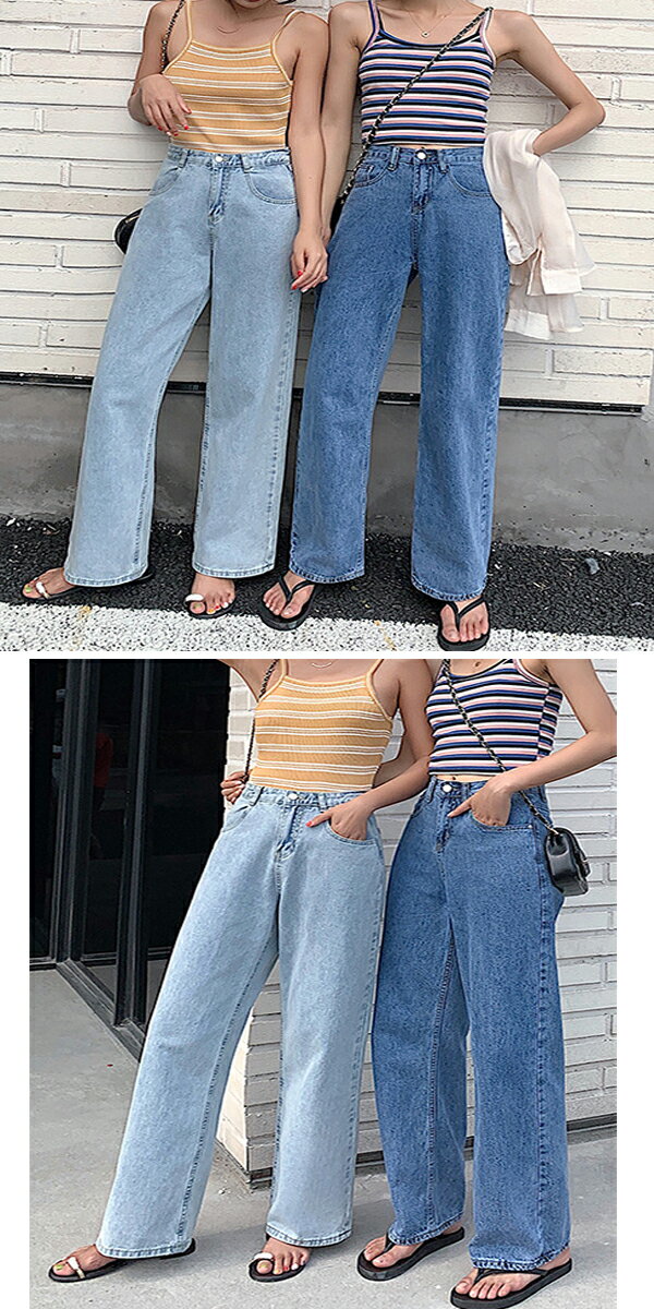 ワイドデニムパンツ　ジーンズ　ワイドパンツ　バギー　フレアパンツ　ハイウエスト　デニムパンツ　ストレート　レディース　カットオフ　ボトム　ウォッシュ　ワイドデニム　美脚　細見え　体型カバー 2