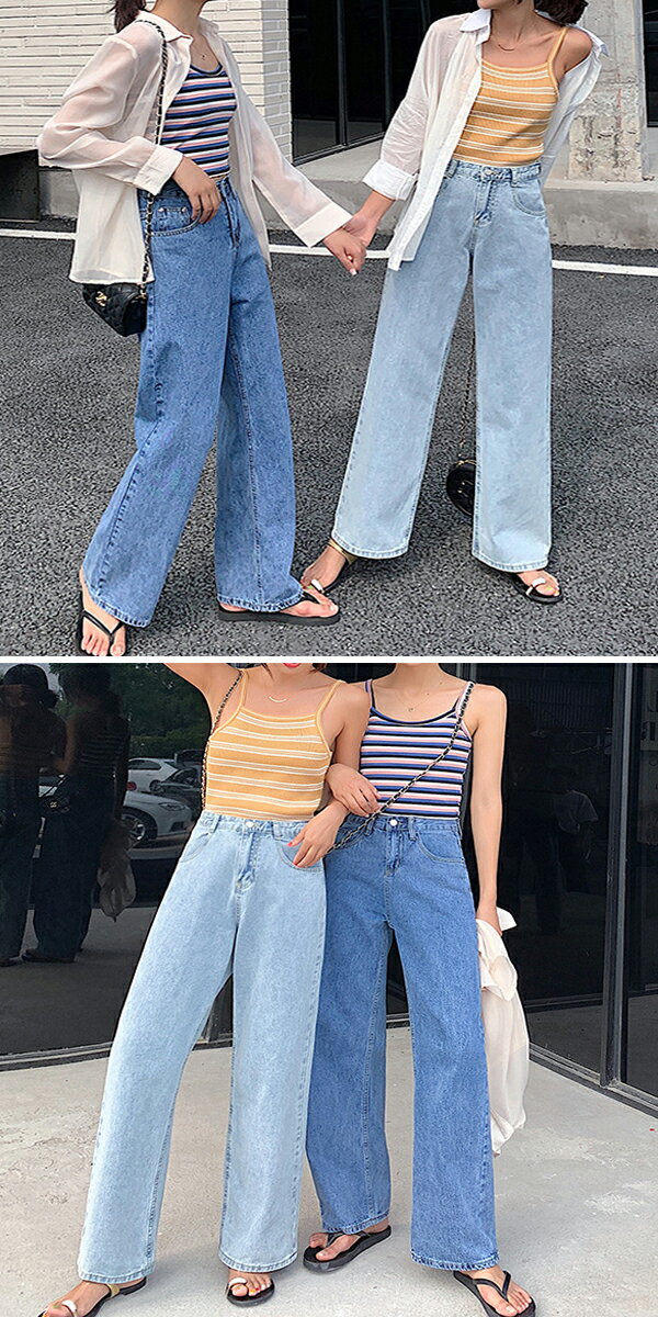 ワイドデニムパンツ　ジーンズ　ワイドパンツ　バギー　フレアパンツ　ハイウエスト　デニムパンツ　ストレート　レディース　カットオフ　ボトム　ウォッシュ　ワイドデニム　美脚　細見え　体型カバー 3