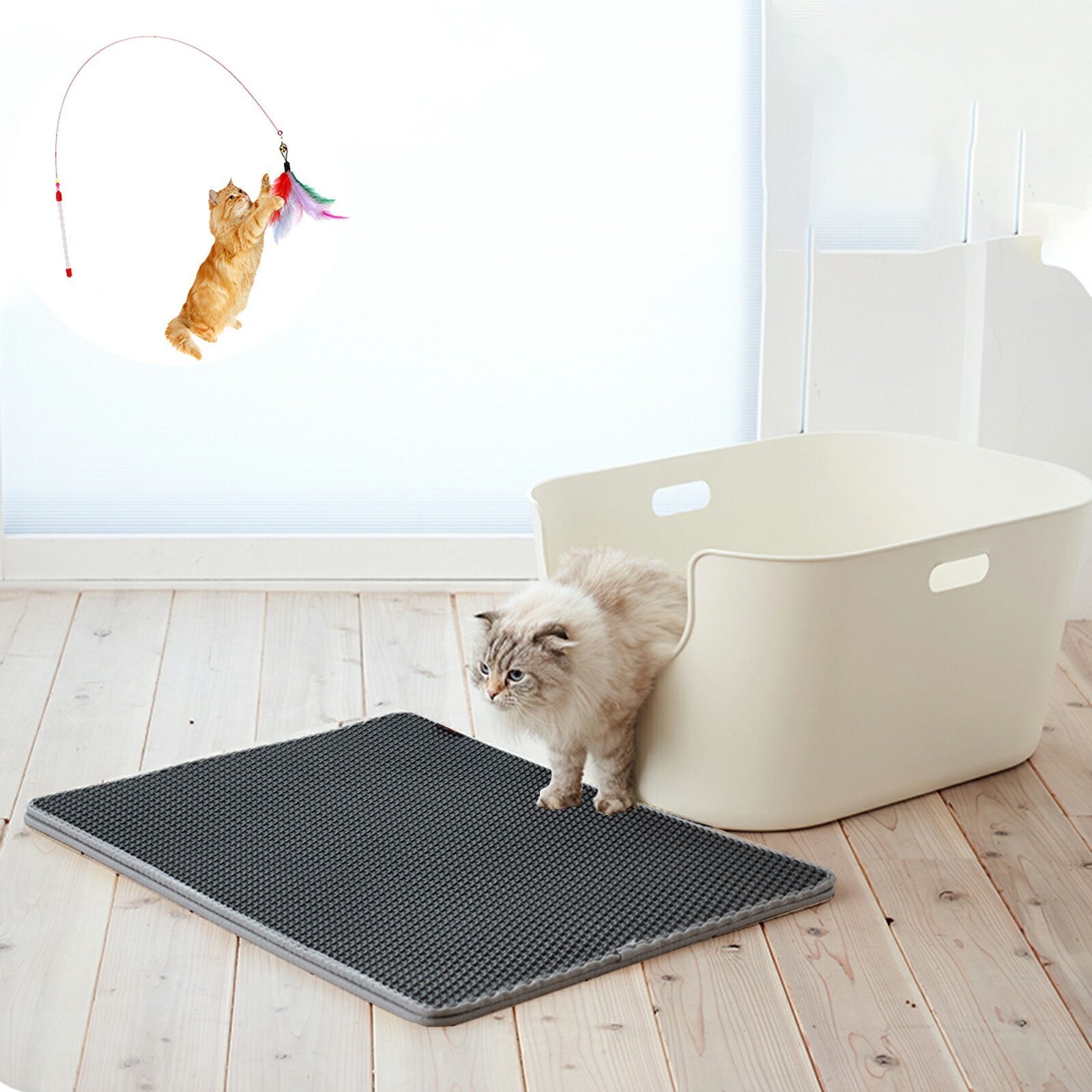 【5倍ポイント】【猫おもちゃプレゼント】猫砂マット猫用トイレマット 猫砂取りマット 【75x55CM】【30*45】複数サイズ 猫マット 飛び散り防止マット 掃除簡単 EVA 滑り止め 防水 防カビ 臭さ防止 マッサージ式 高耐久 二重構造 滑り止め 清潔